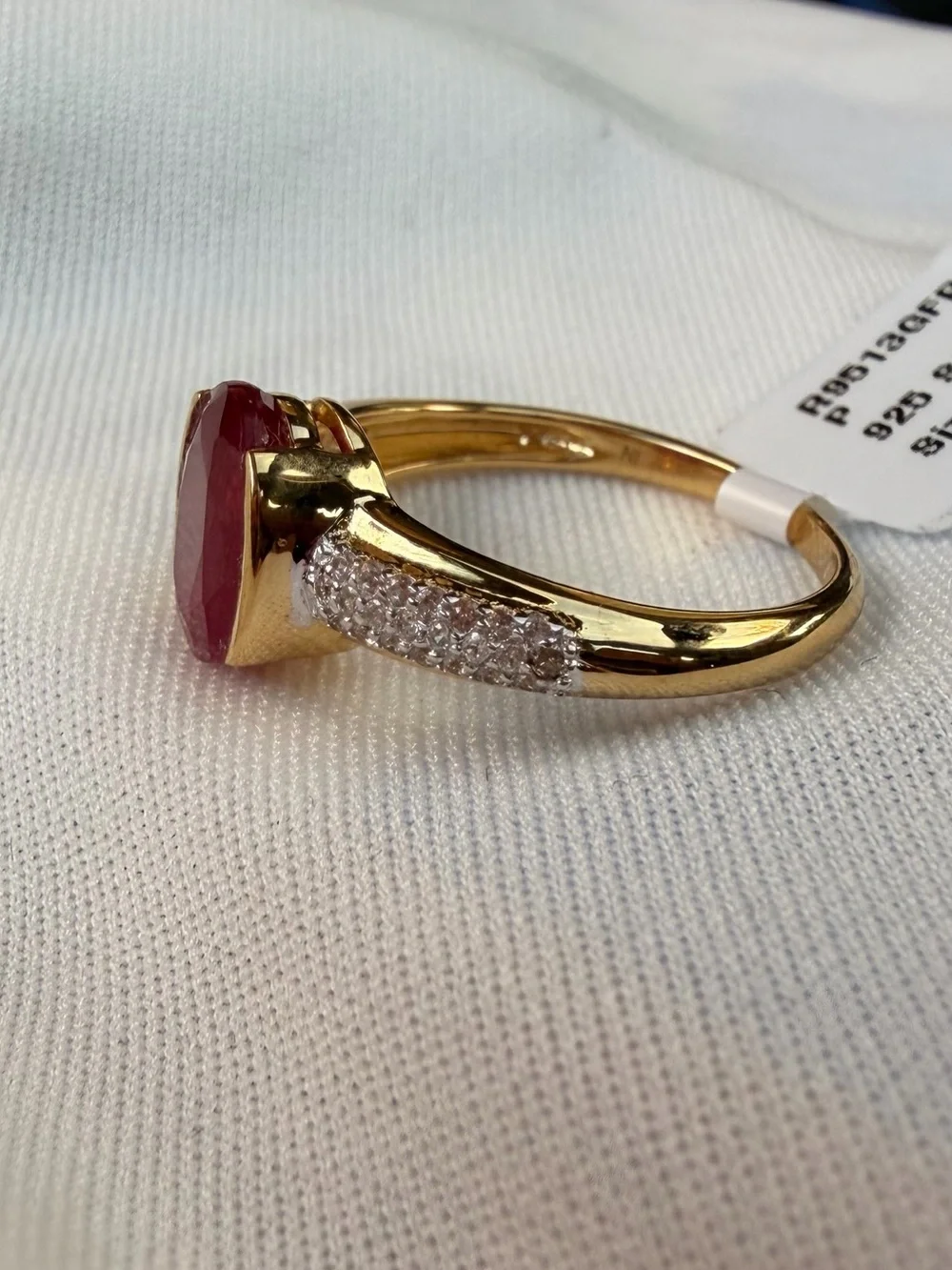 10K Yellow Gold/925 Sterling Silver NW Zircon and Ruby Ring